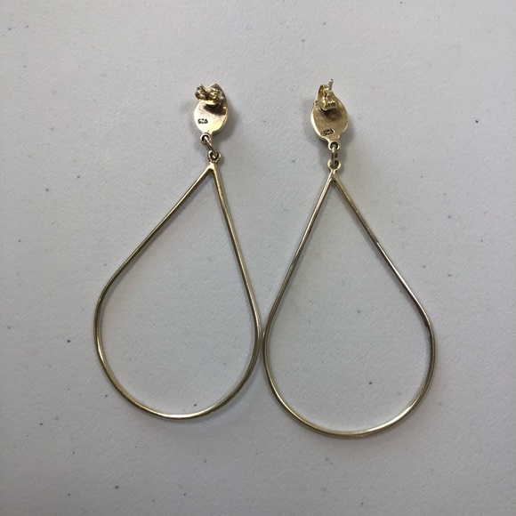 Sterling Silver Teardrop Hoop Earrings Rose Quarts Stone Jewelry Big Statement - Picture 3 of 7